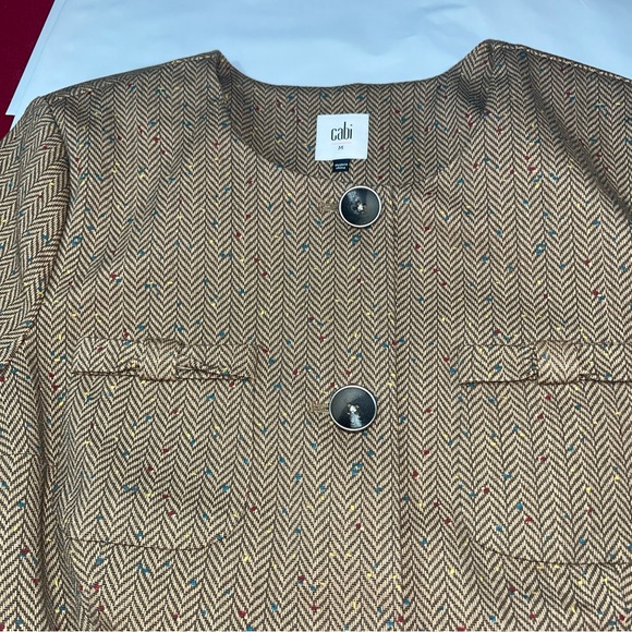 CAbi Penny Herringbone SPECKLED JACKET Button Blazer 3170 Bow pockets Round Neck - Picture 10 of 16